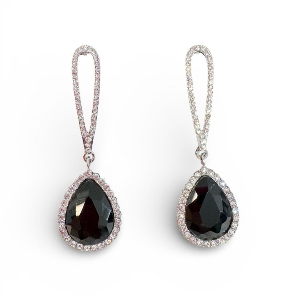 Sophisticated Black and Silver Drop Earrings - Picture 4 of 5